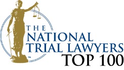 logo of national trial layers award, gold statuette with scales encircled with blue ribbons, seth blum